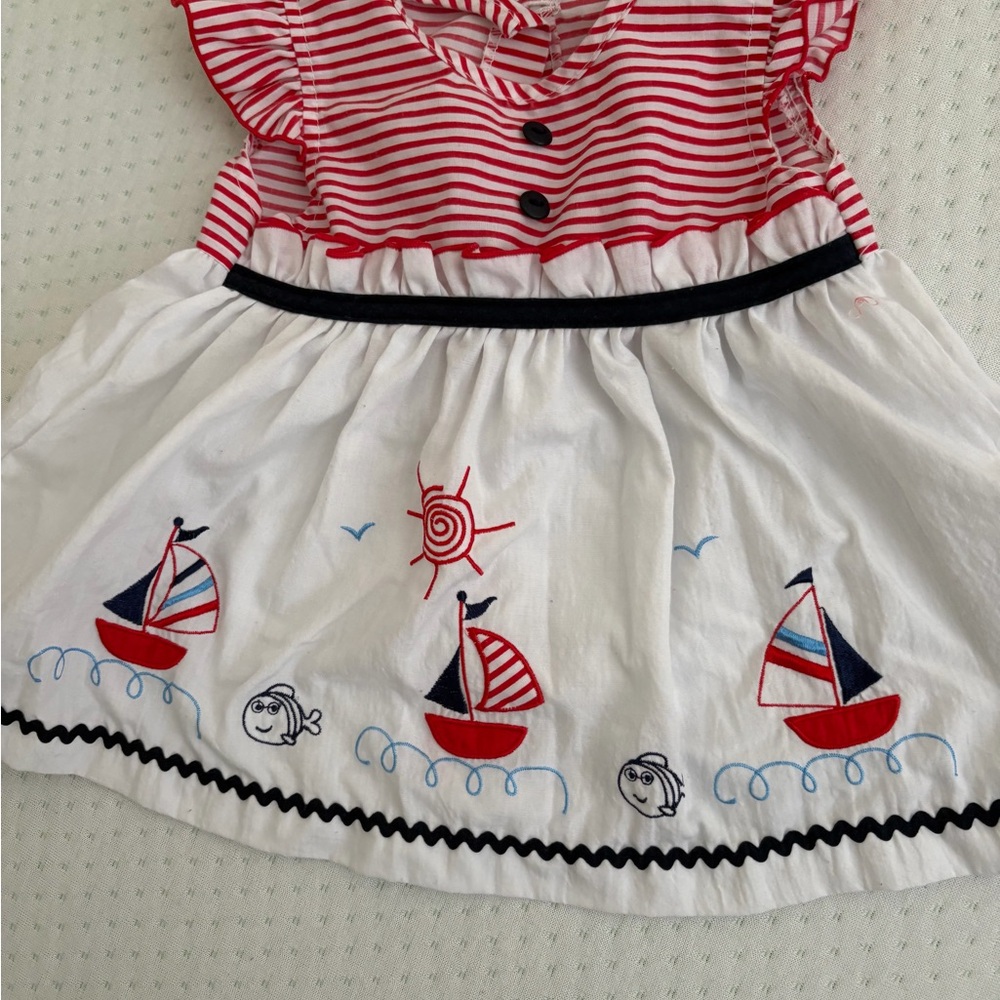 Unique Vintage Red and White Nautical Kids Dress